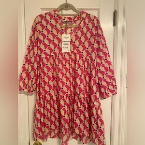 Zara pink geometric long sleeve dress. Size small. New with tags.